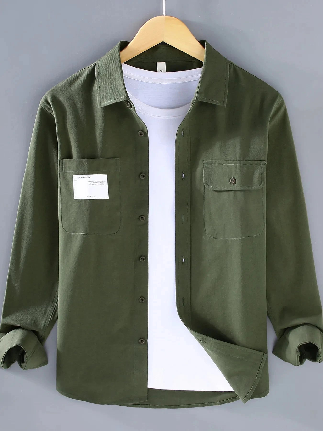 Men's Plus Size Button Up Long Sleeve Shirt Dark Green / M