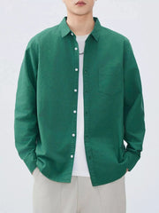 Men's Plus Size Button Up Long Sleeve Shirt Dark Green / M