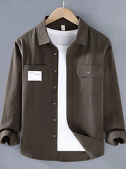 Men's Plus Size Button Up Long Sleeve Shirt Deep Coffee / M