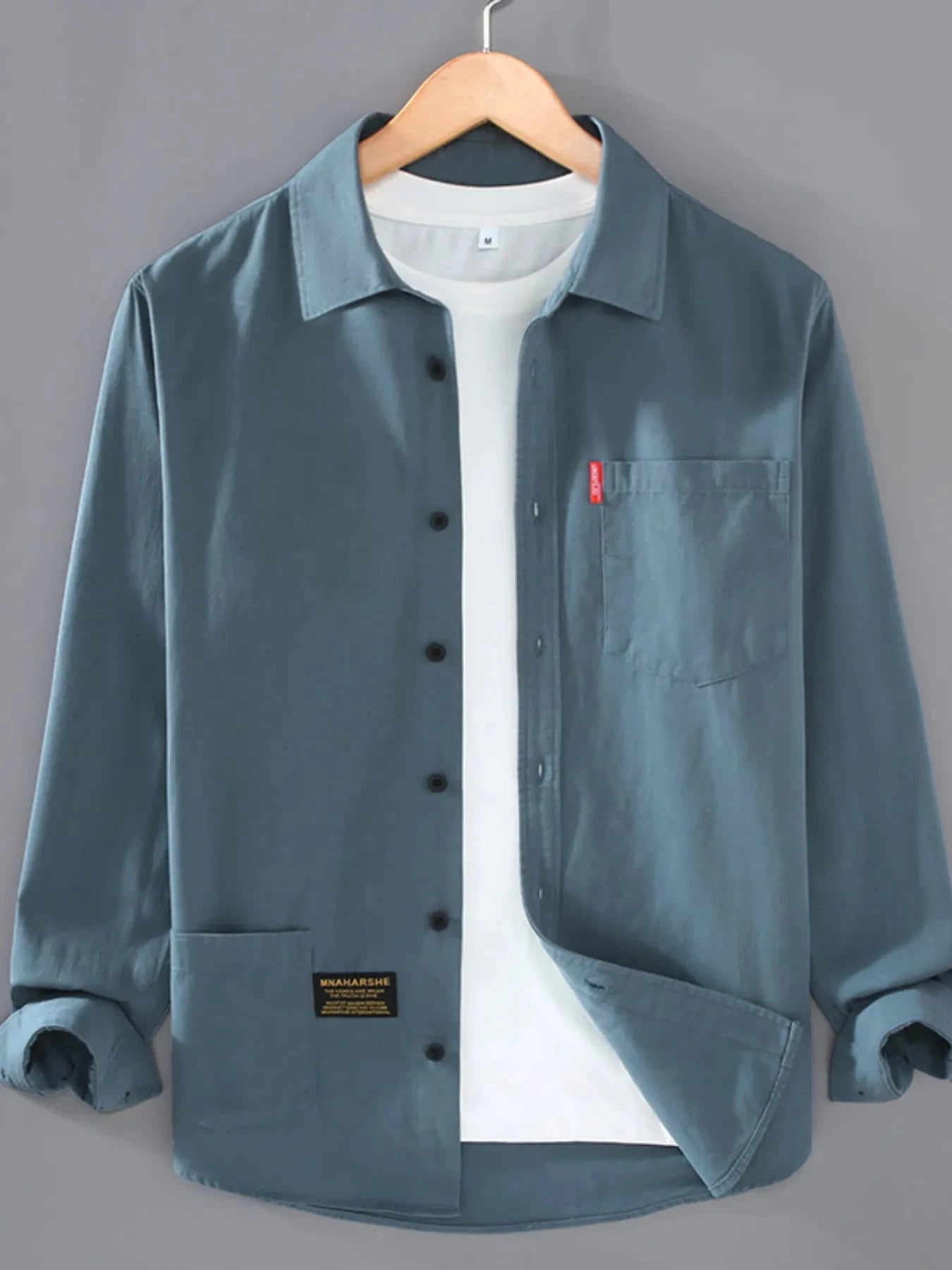 Men's Plus Size Button Up Long Sleeve Shirt Denim Blue / M