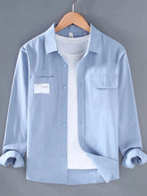 Men's Plus Size Button Up Long Sleeve Shirt Fog Blue / M