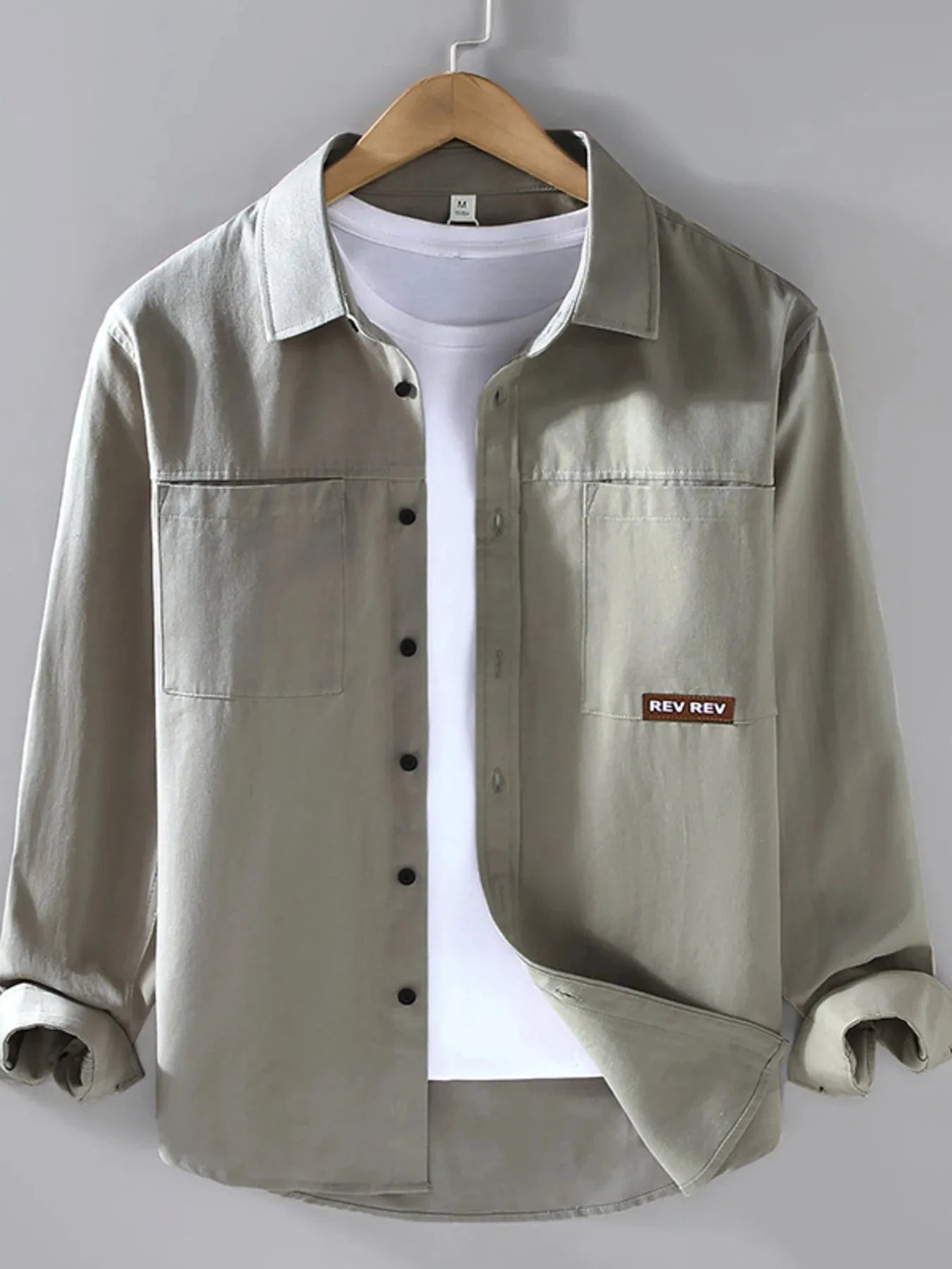 Men's Plus Size Button Up Long Sleeve Shirt Gray Green / M