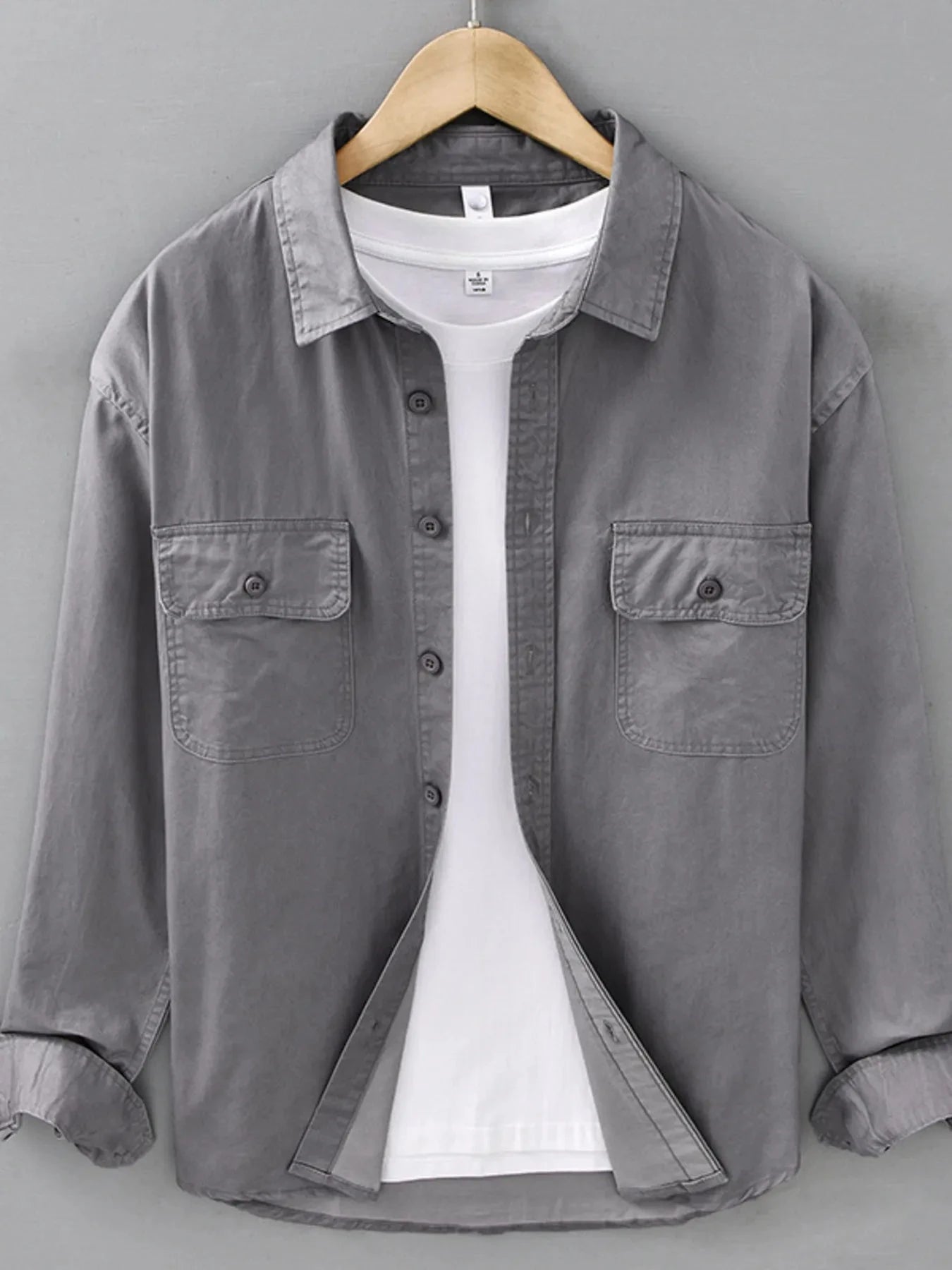 Men's Plus Size Button Up Long Sleeve Shirt Gray / M