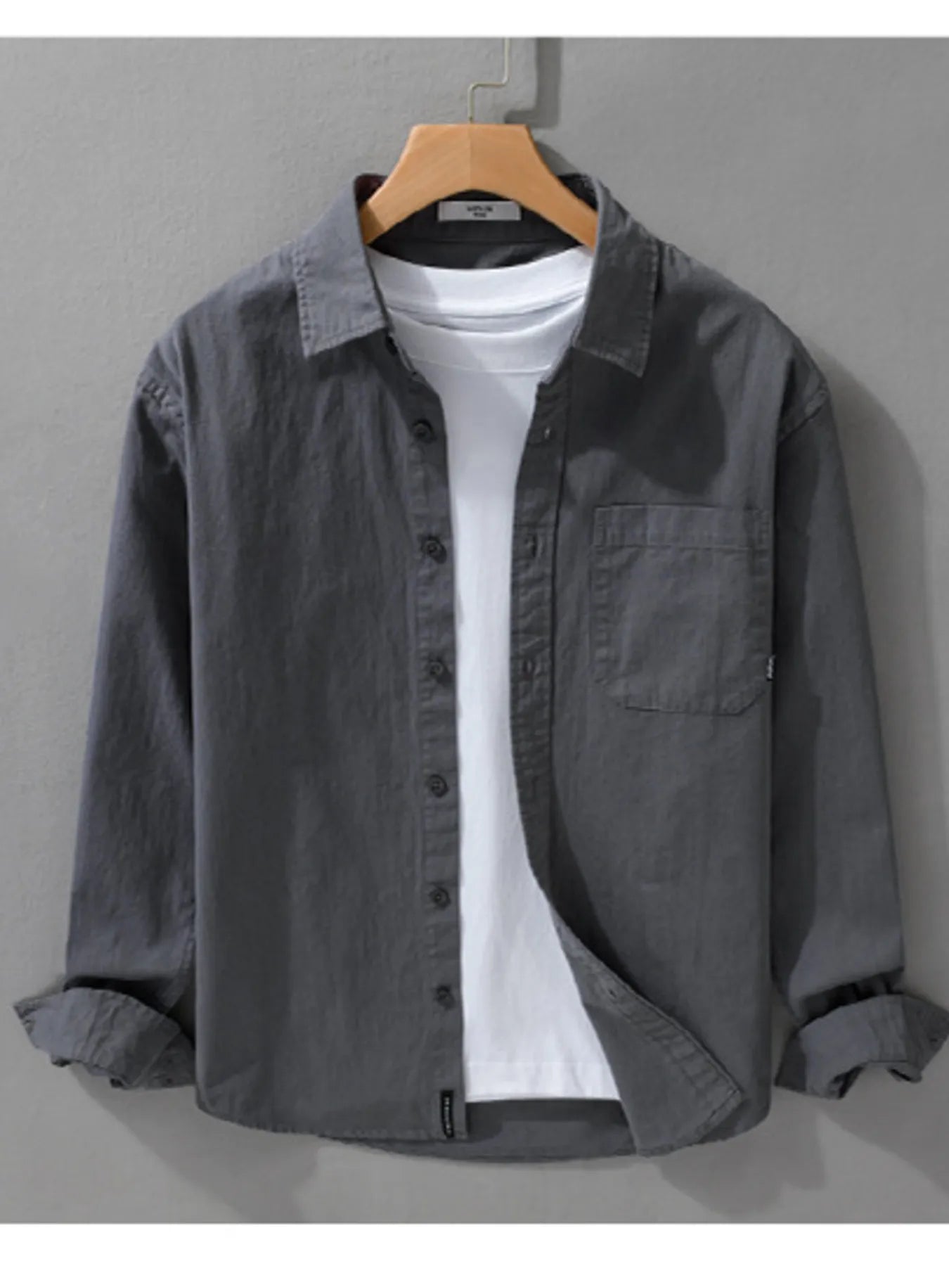 Men's Plus Size Button Up Long Sleeve Shirt Gray / M