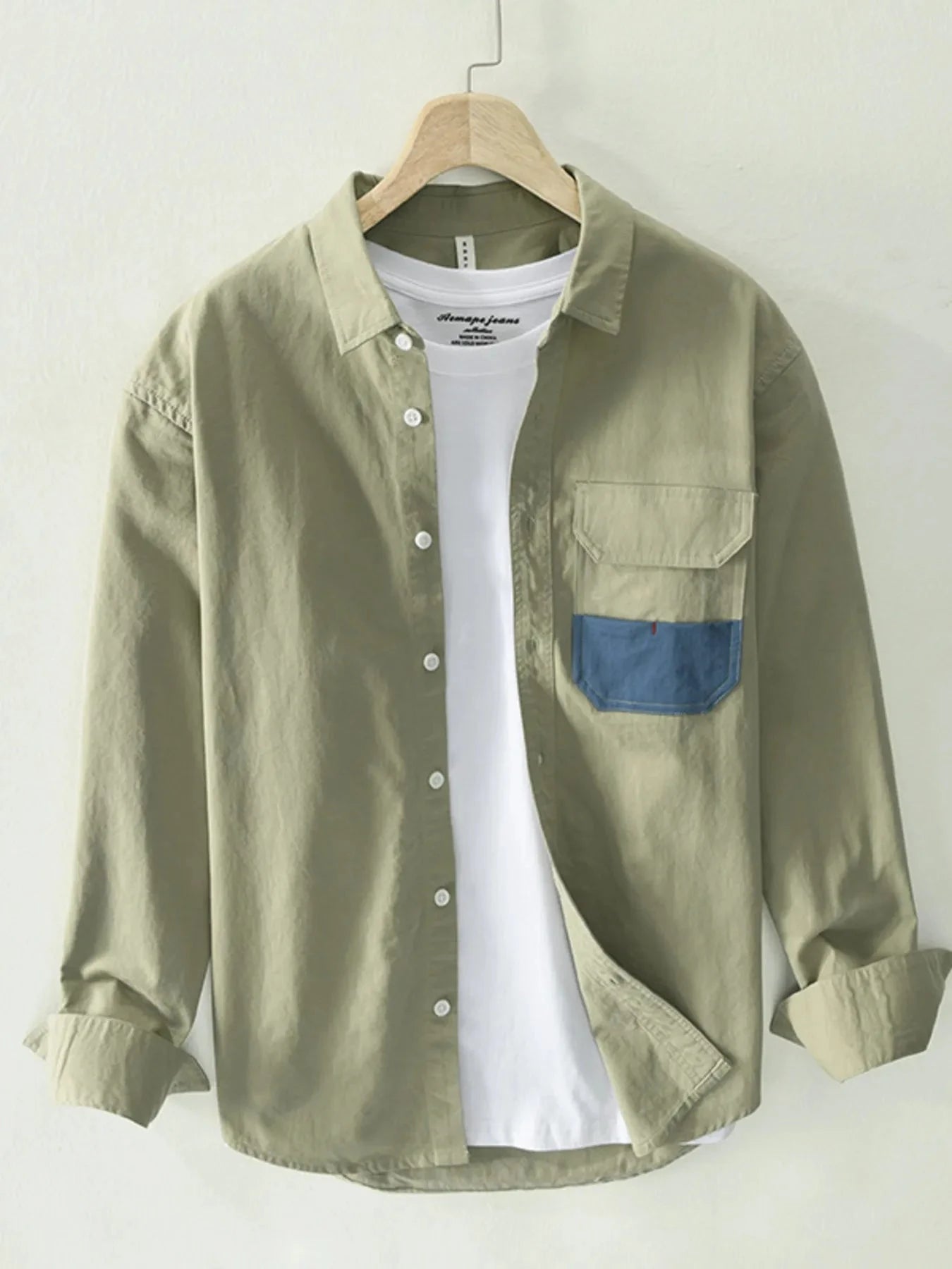 Men's Plus Size Button Up Long Sleeve Shirt Green / M