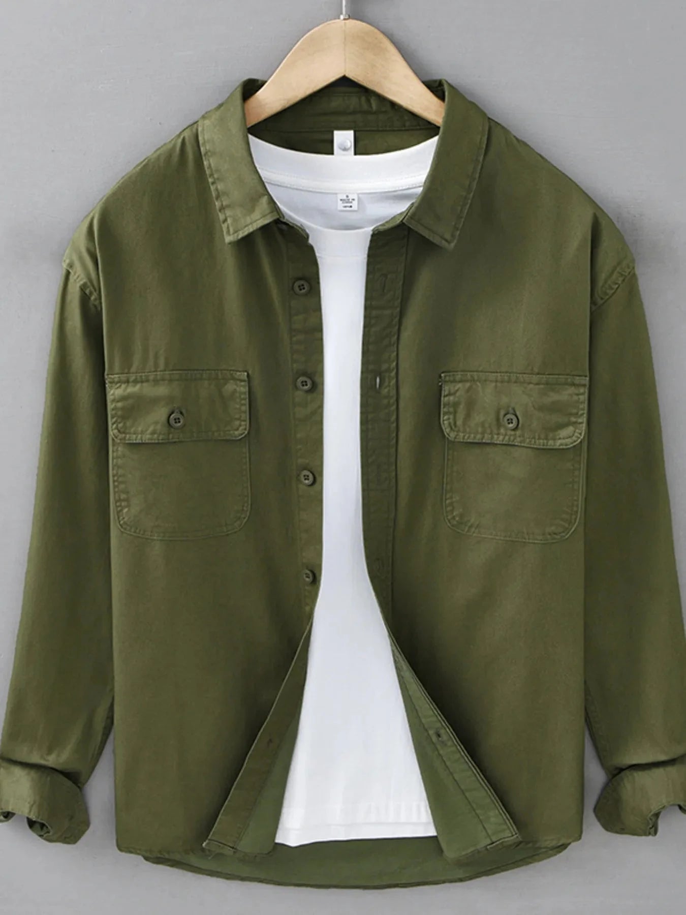 Men's Plus Size Button Up Long Sleeve Shirt Green / M