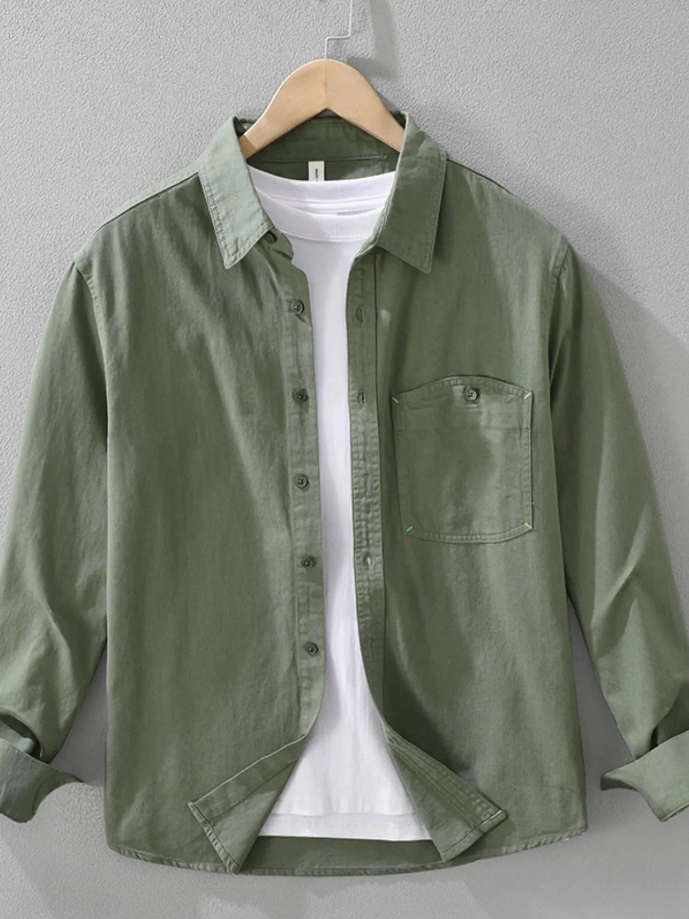 Men's Plus Size Button Up Long Sleeve Shirt Green / M