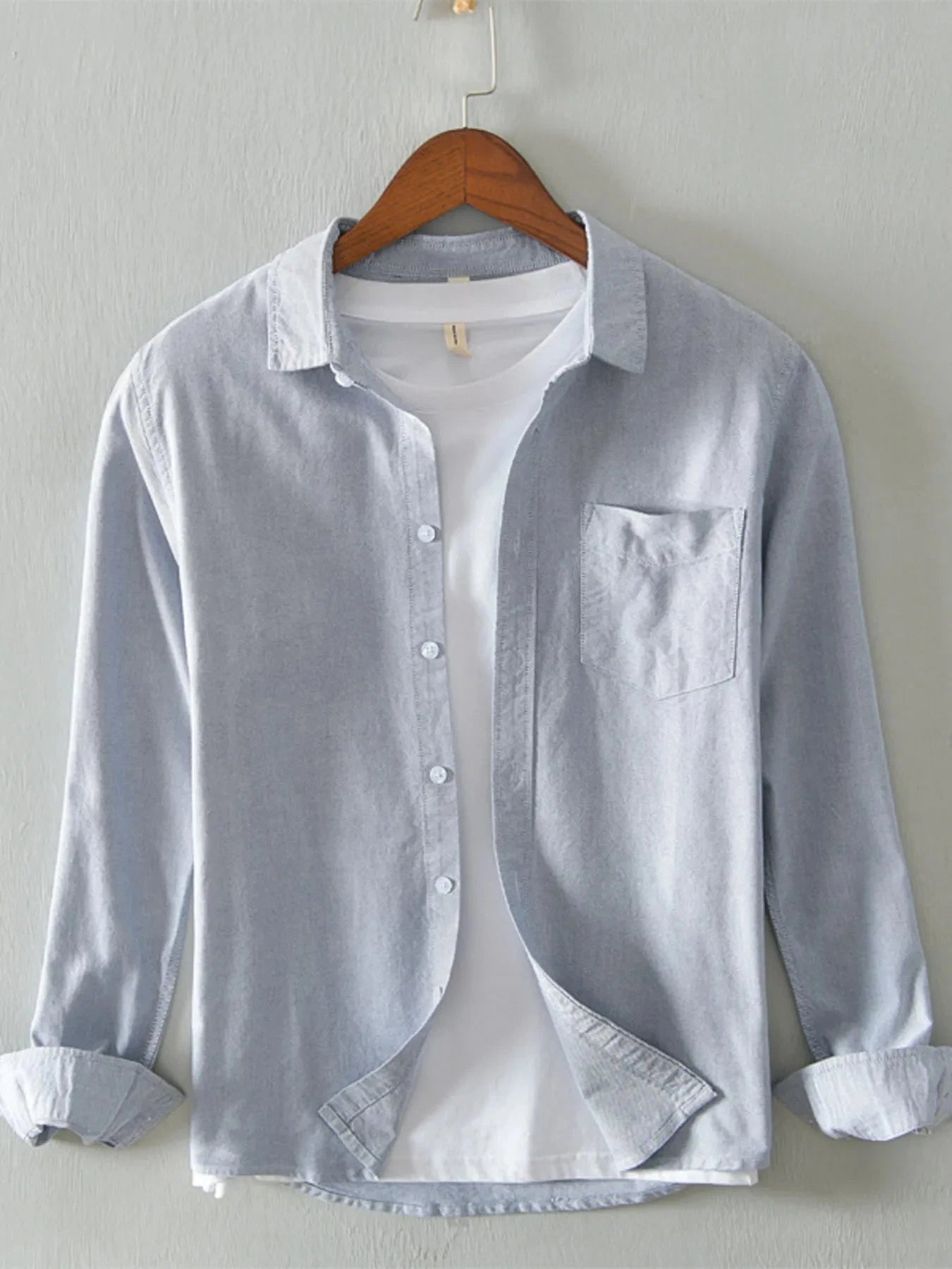 Men's Plus Size Button Up Long Sleeve Shirt Grey / M