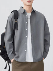 Men's Plus Size Button Up Long Sleeve Shirt Grey / M