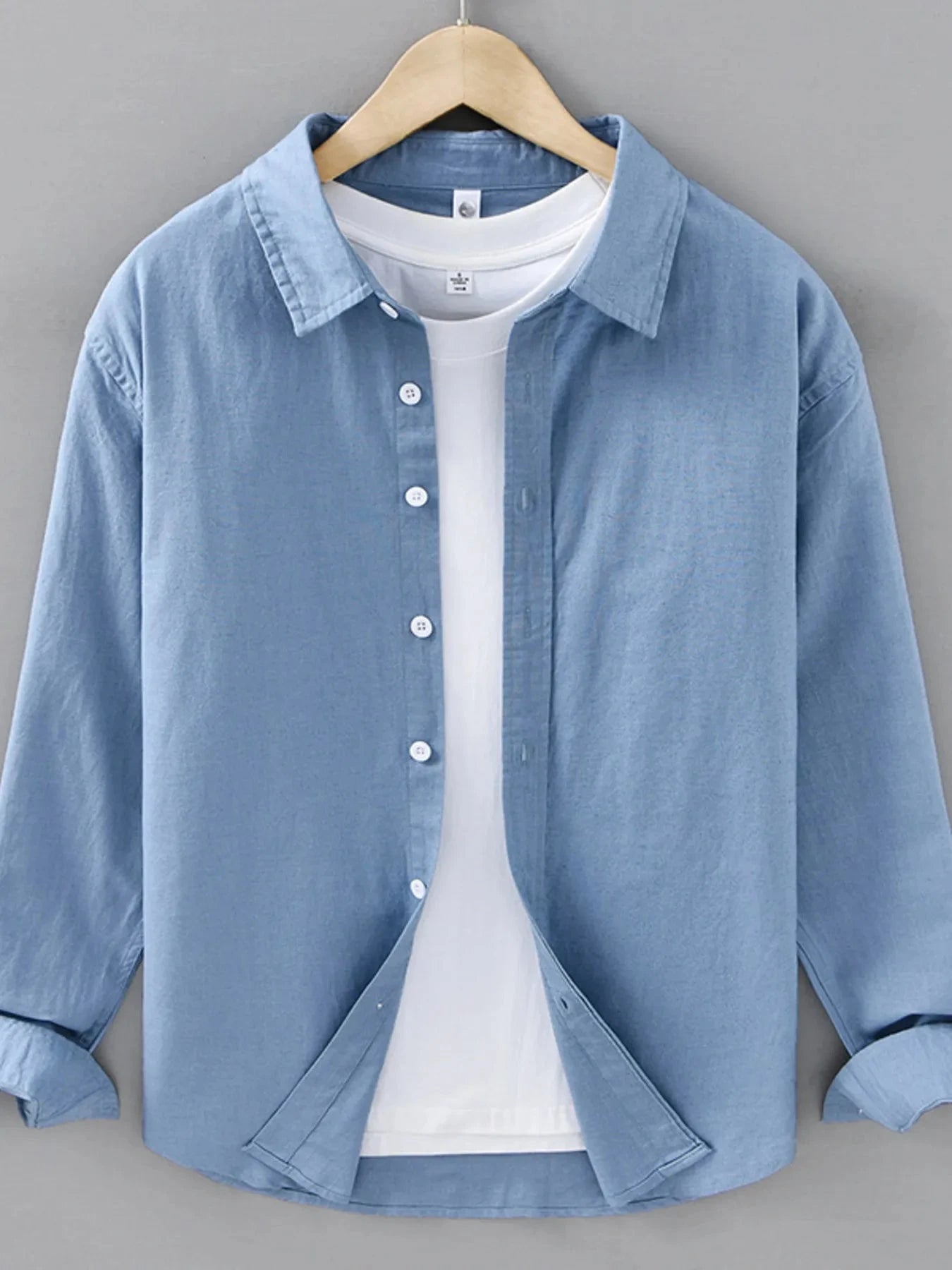 Men's Plus Size Button Up Long Sleeve Shirt Haze Blue / M