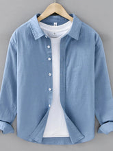 Men's Plus Size Button Up Long Sleeve Shirt Haze Blue / M