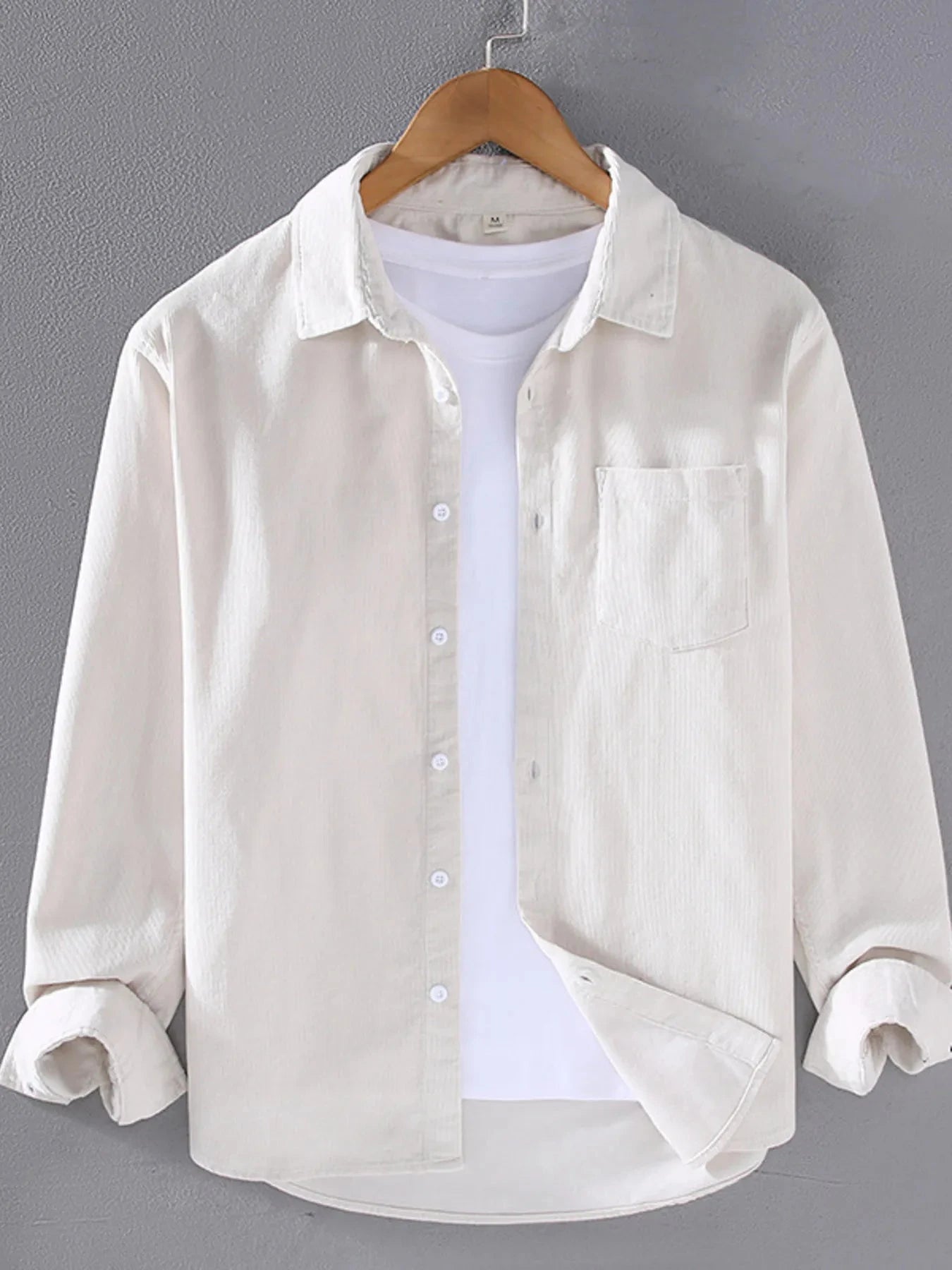 Men's Plus Size Button Up Long Sleeve Shirt Ivory White / M