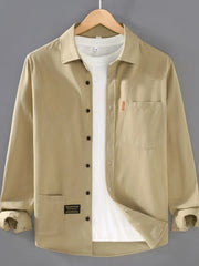 Men's Plus Size Button Up Long Sleeve Shirt Khaki / M
