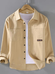 Men's Plus Size Button Up Long Sleeve Shirt Khaki / M