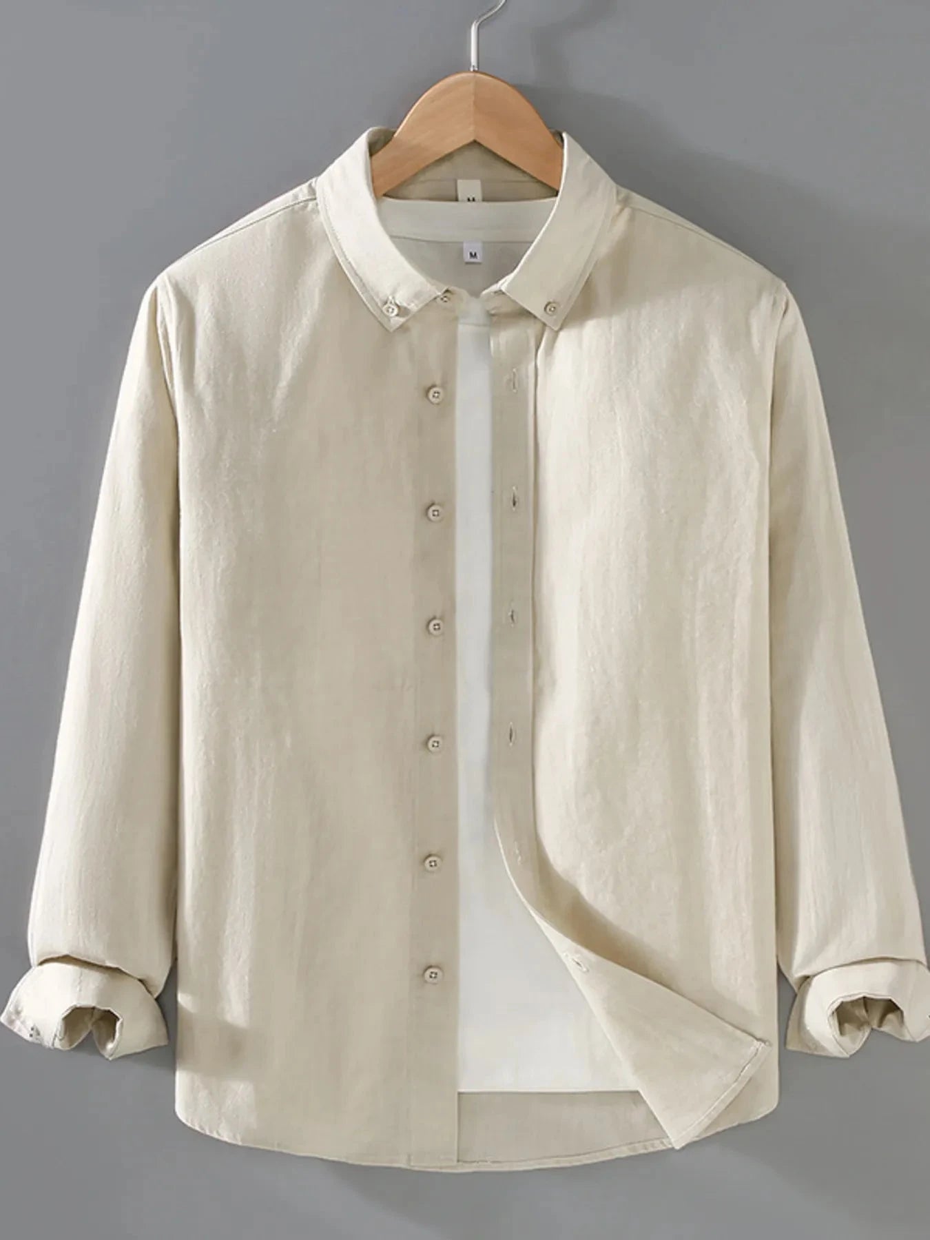 Men's Plus Size Button Up Long Sleeve Shirt Khaki / M