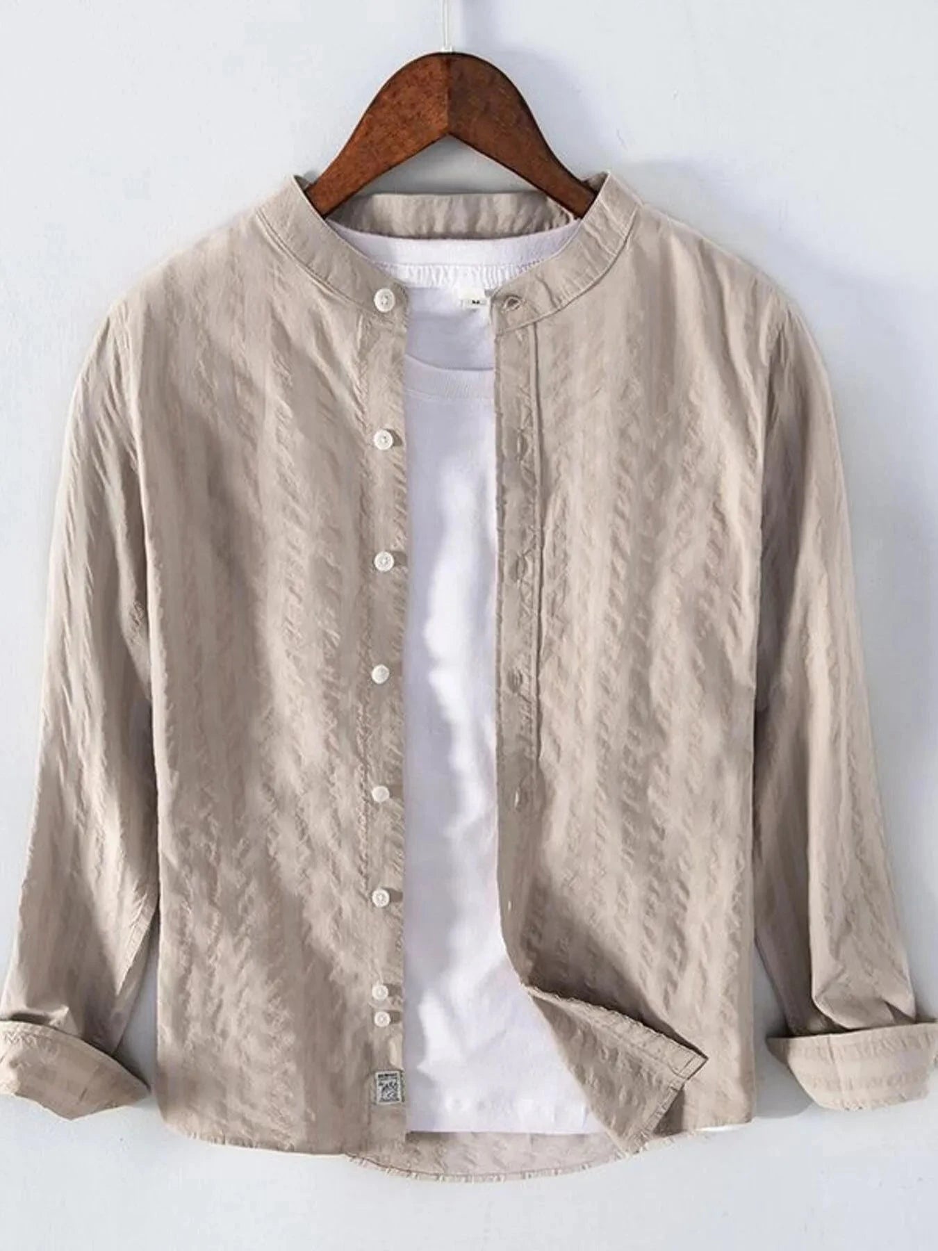 Men's Plus Size Button Up Long Sleeve Shirt Khaki / M