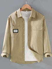 Men's Plus Size Button Up Long Sleeve Shirt Khaki / M