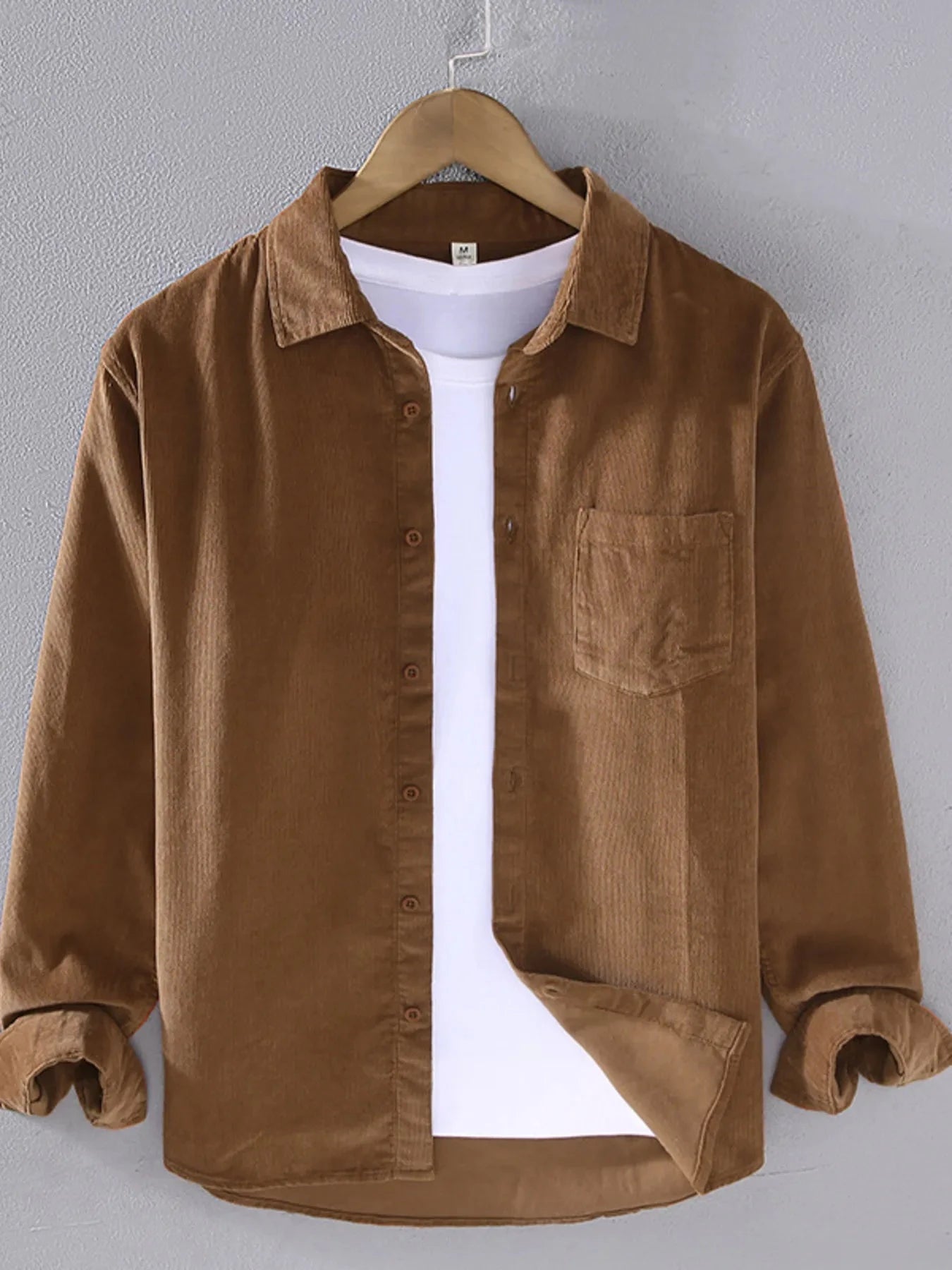 Men's Plus Size Button Up Long Sleeve Shirt Khaki / M