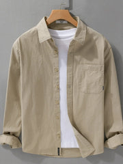 Men's Plus Size Button Up Long Sleeve Shirt Khaki / M