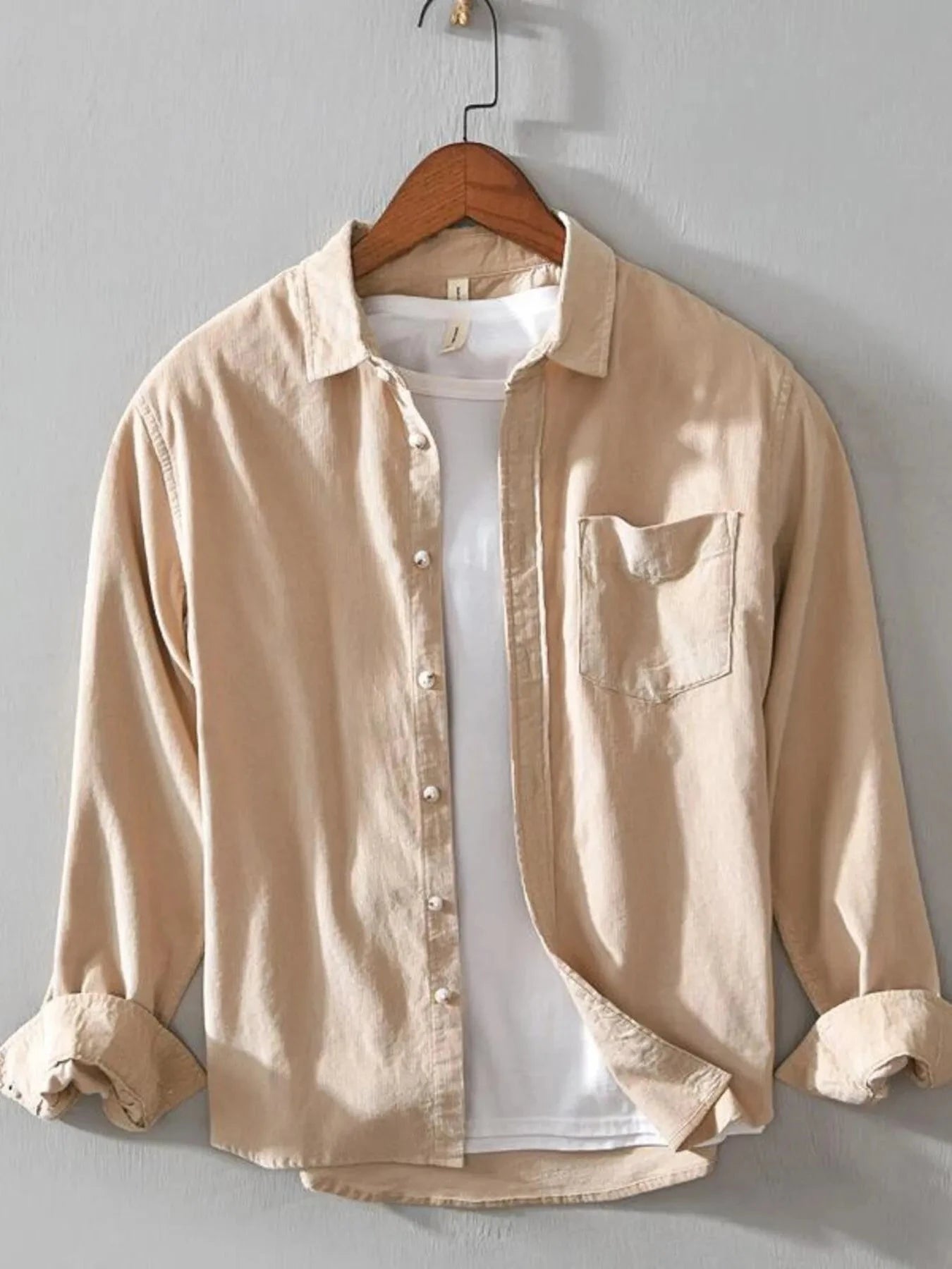 Men's Plus Size Button Up Long Sleeve Shirt Khakis / M