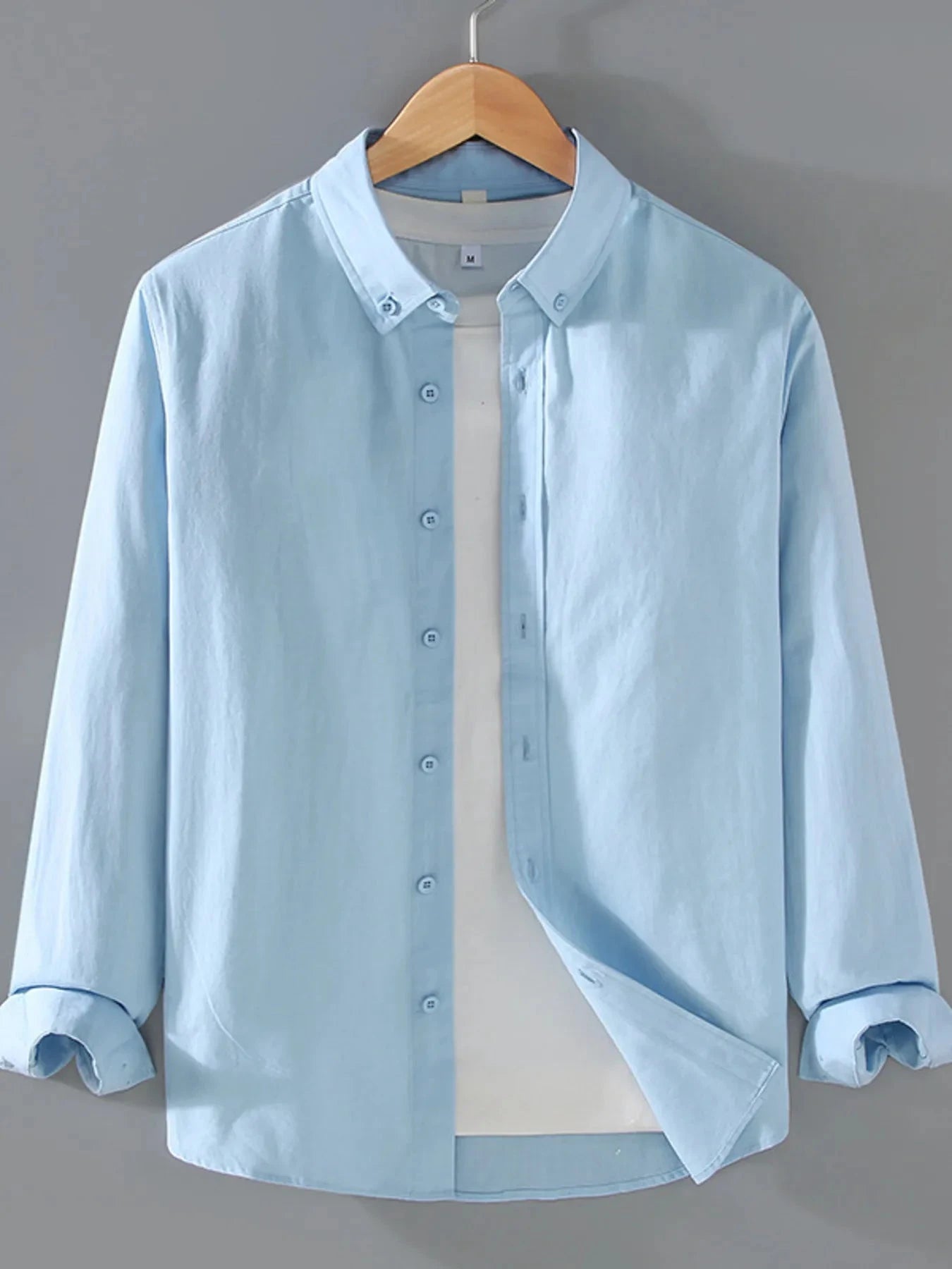 Men's Plus Size Button Up Long Sleeve Shirt Light Blue / M