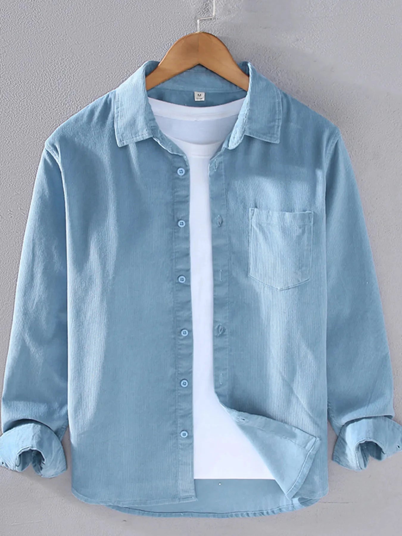 Men's Plus Size Button Up Long Sleeve Shirt Light Blue / M