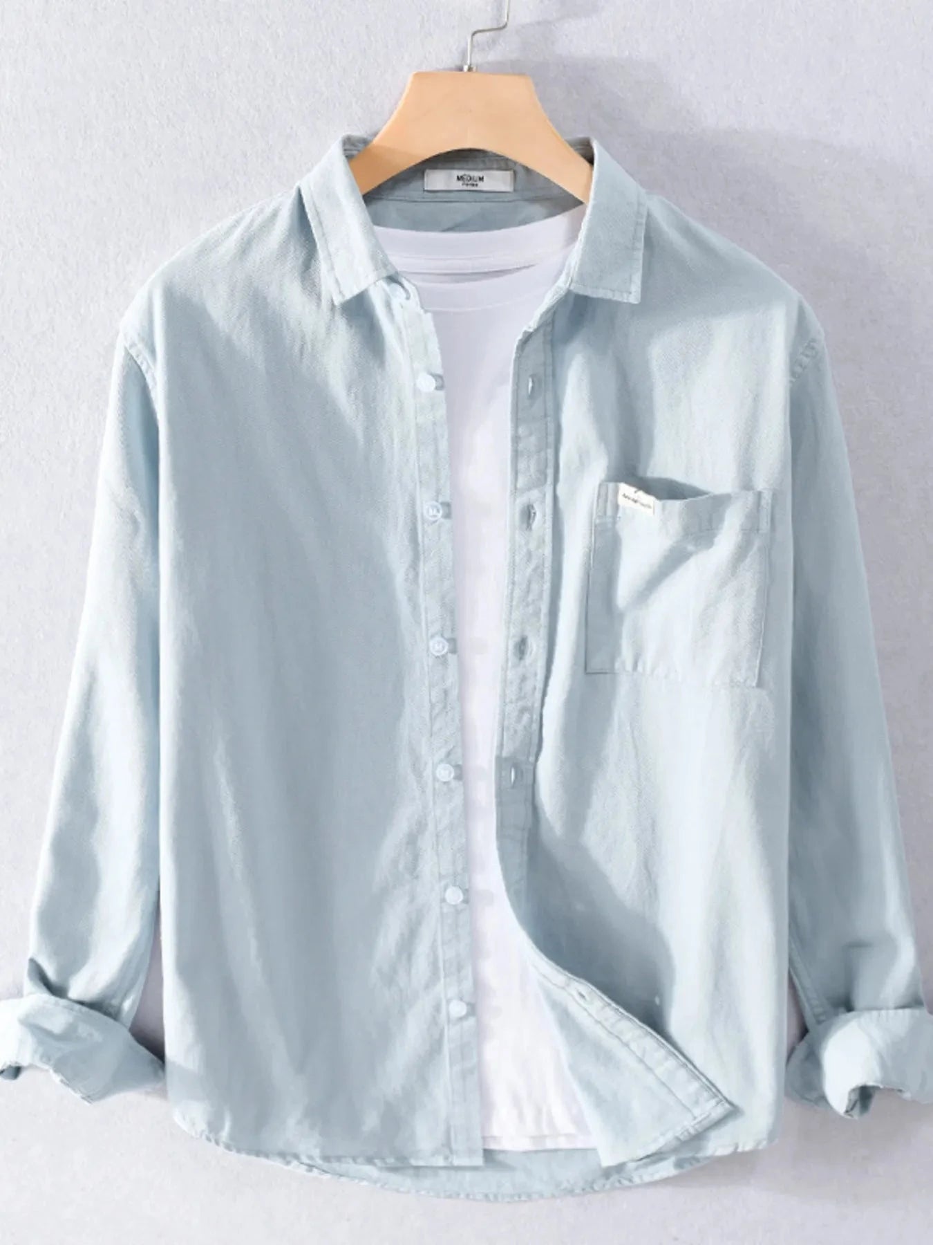 Men's Plus Size Button Up Long Sleeve Shirt Light Blue / M