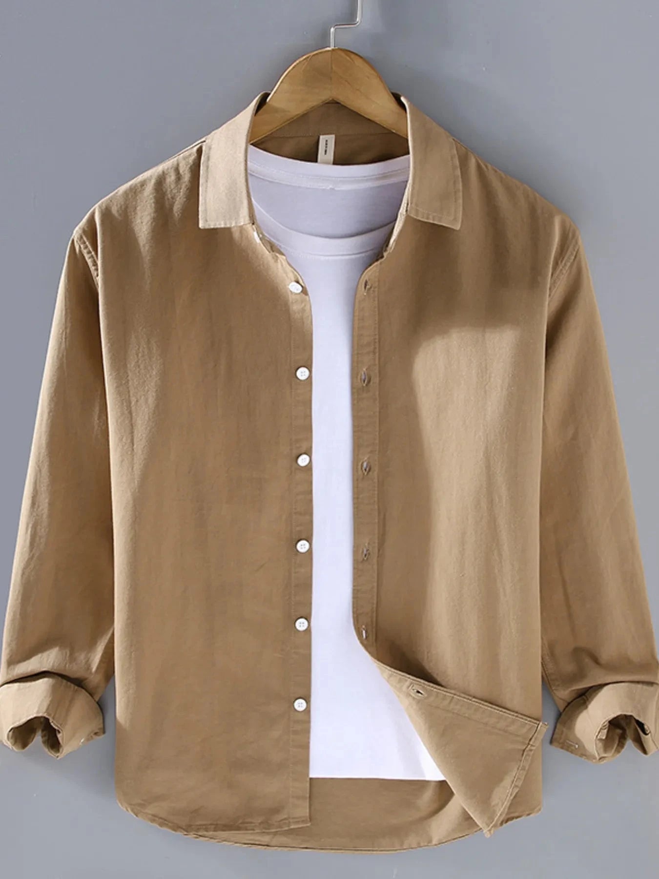 Men's Plus Size Button Up Long Sleeve Shirt Light Coffee / M