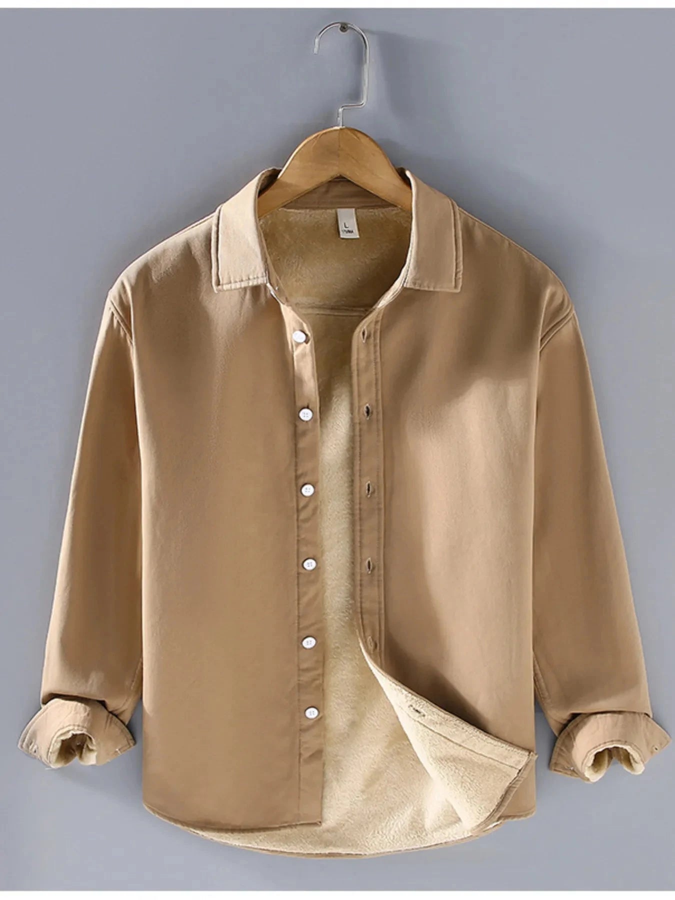 Men's Plus Size Button Up Long Sleeve Shirt Light Coffee / M