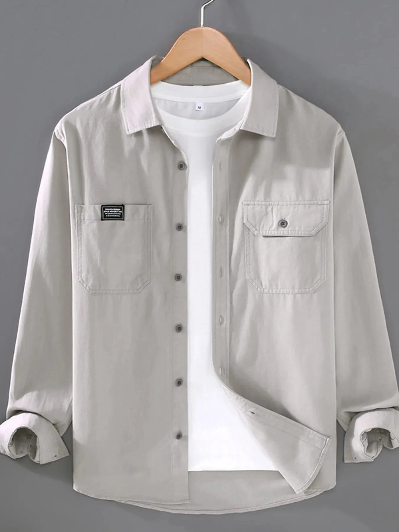 Men's Plus Size Button Up Long Sleeve Shirt Light Gray / M