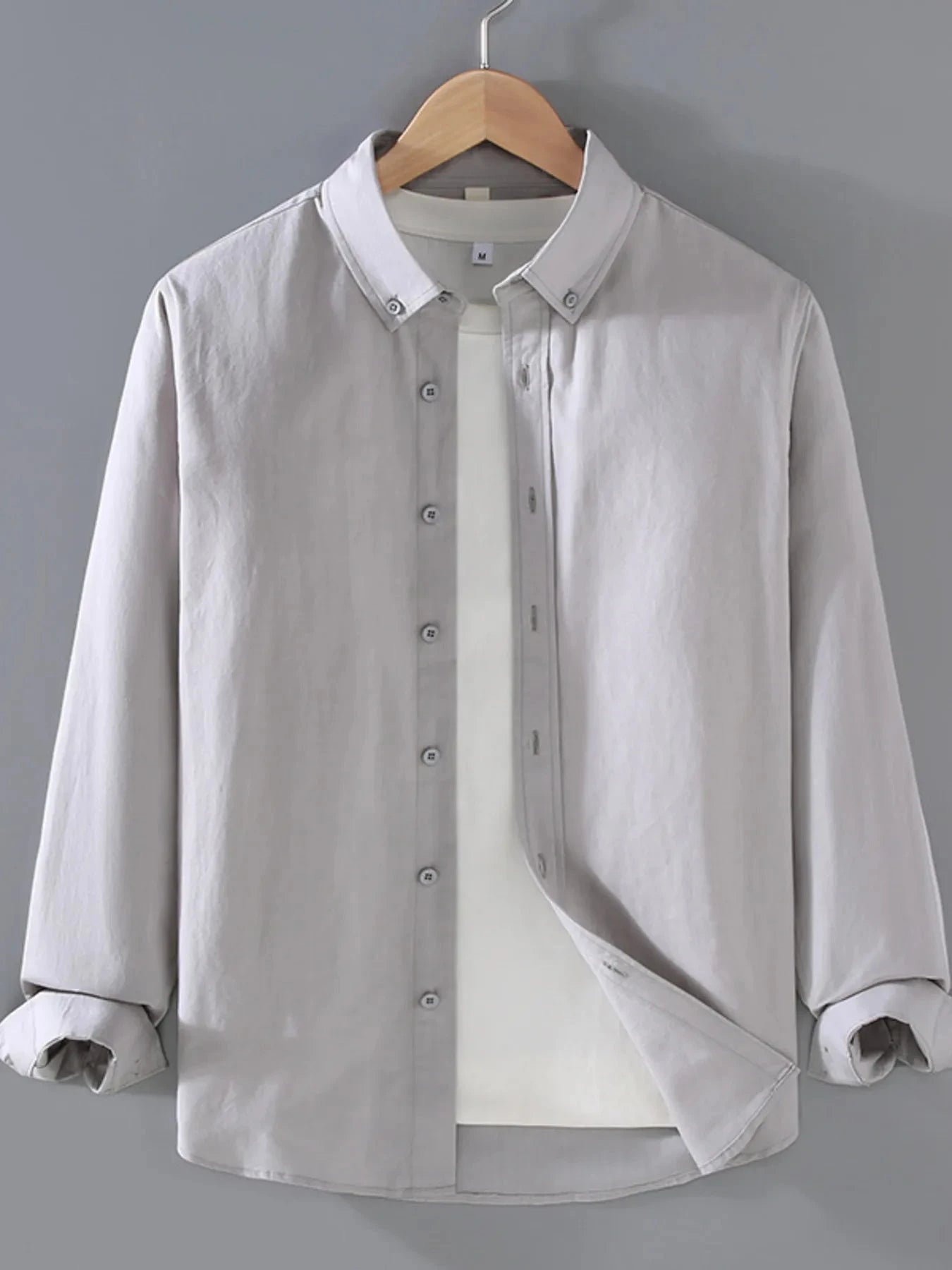 Men's Plus Size Button Up Long Sleeve Shirt Light Gray / M