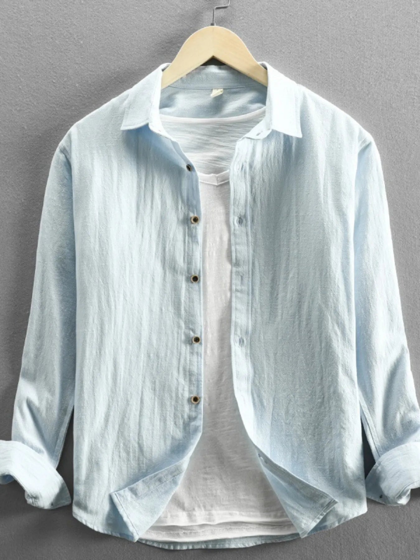 Men's Plus Size Button-Up Long Sleeve Shirt Light Gray / M