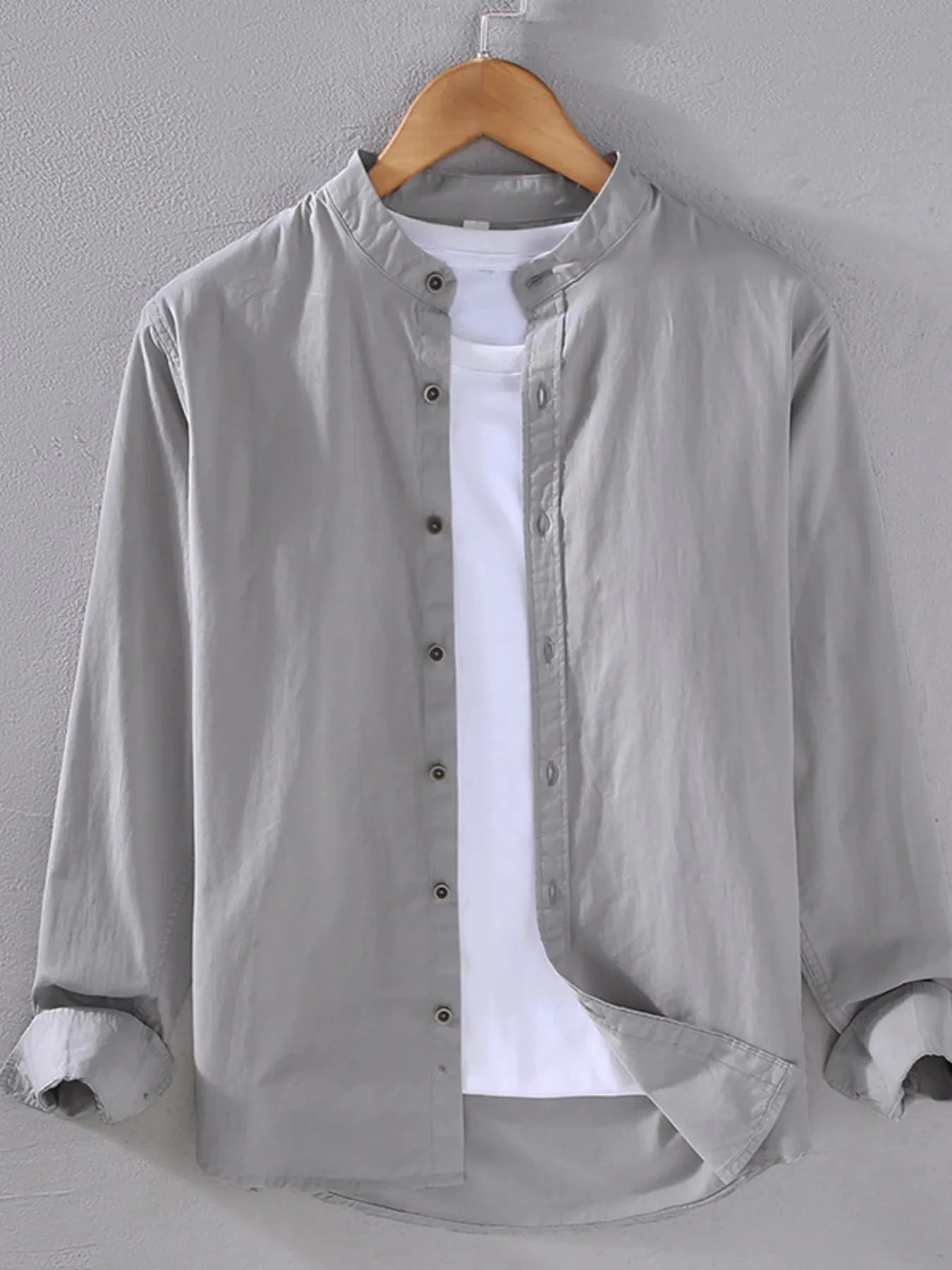 Men's Plus Size Button Up Long Sleeve Shirt Light Gray / M