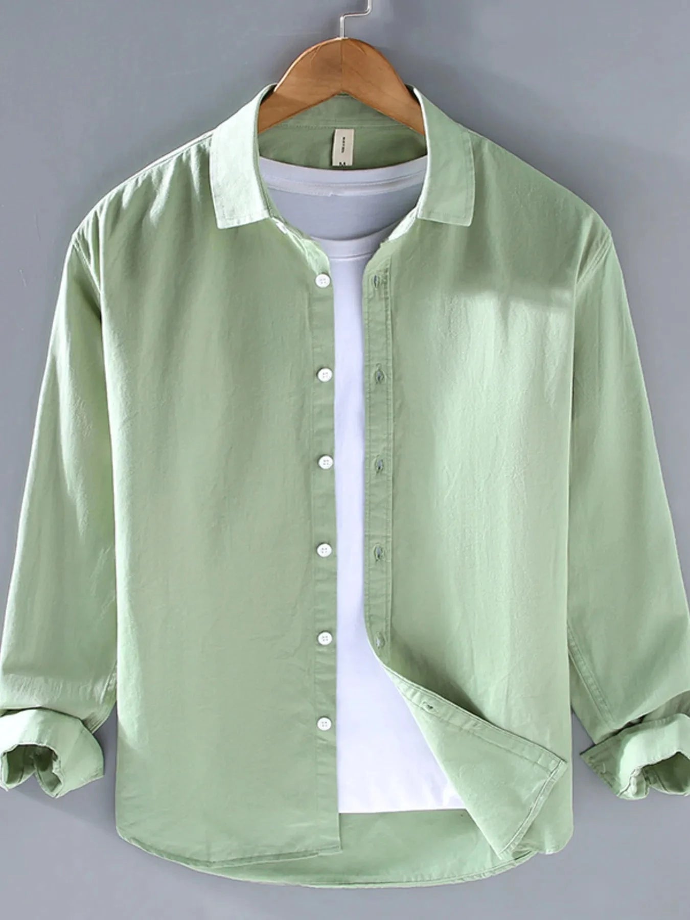 Men's Plus Size Button Up Long Sleeve Shirt Light Green / M