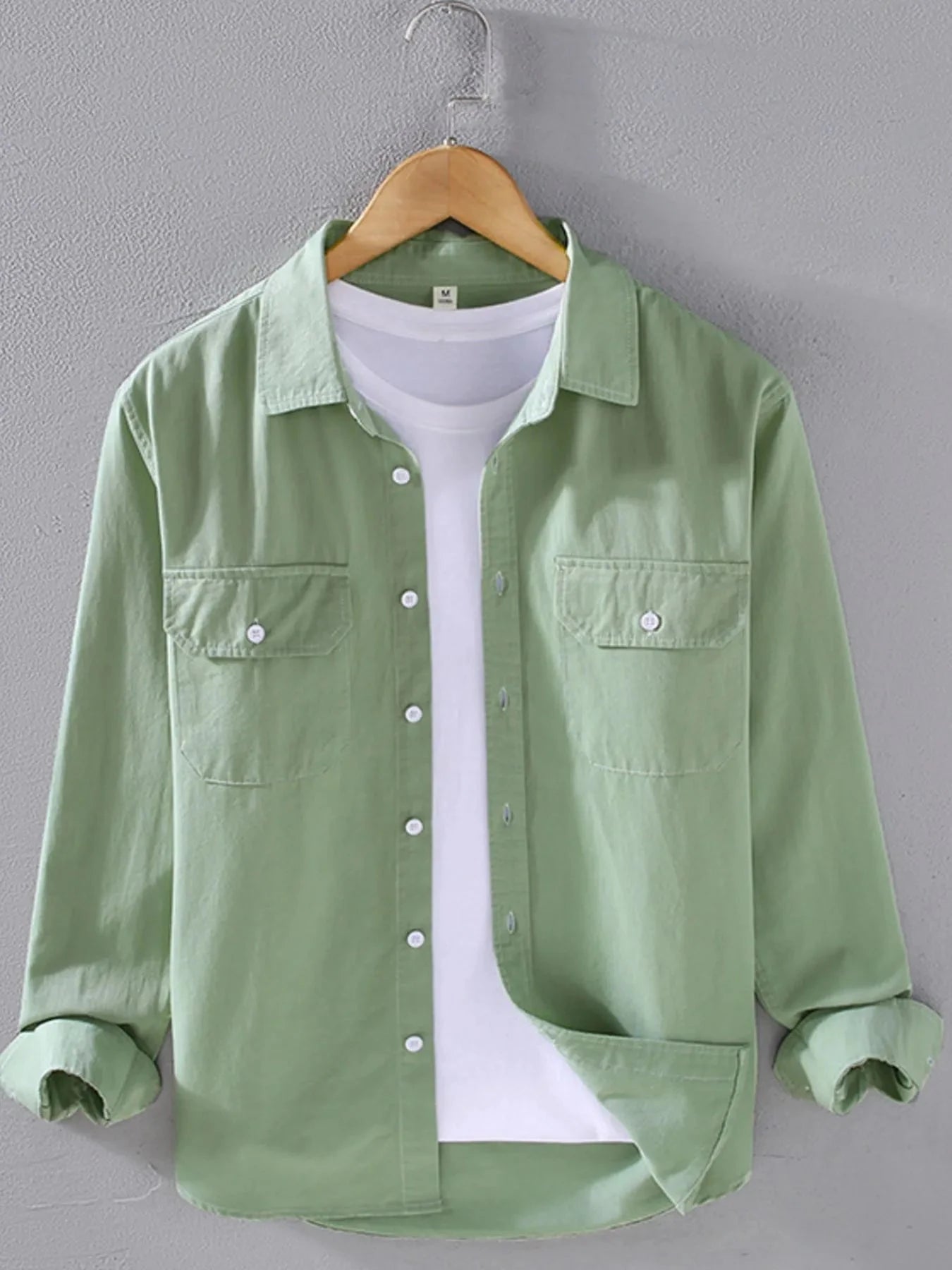 Men's Plus Size Button Up Long Sleeve Shirt Light Green / M