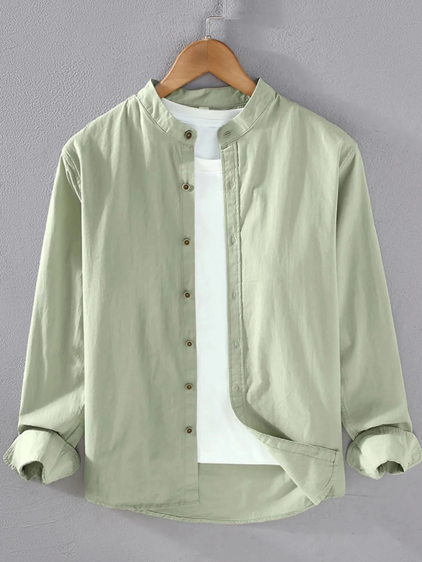 Men's Plus Size Button Up Long Sleeve Shirt Light Green / M