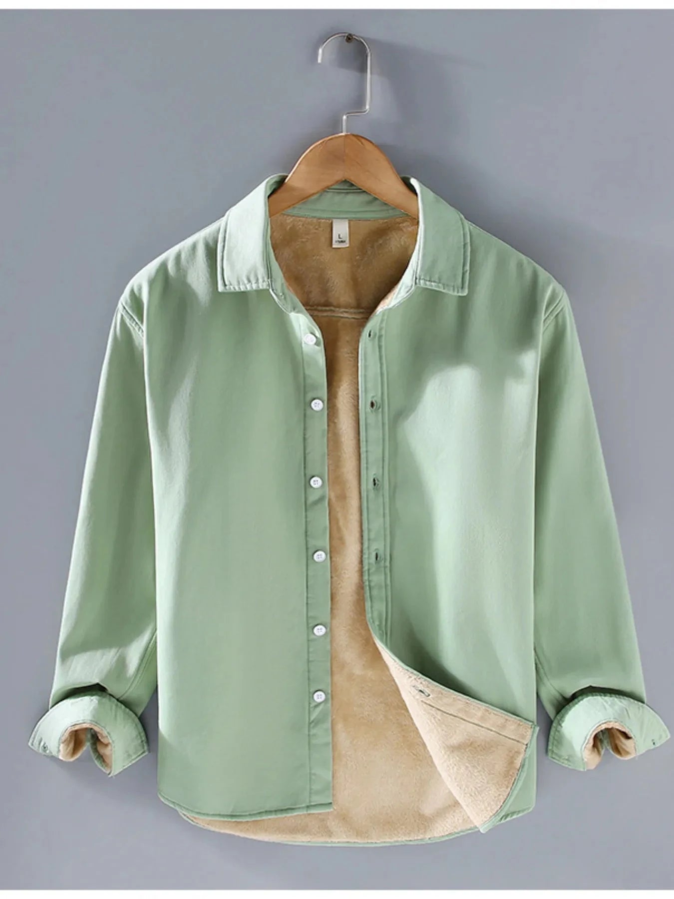 Men's Plus Size Button Up Long Sleeve Shirt Light Green / M