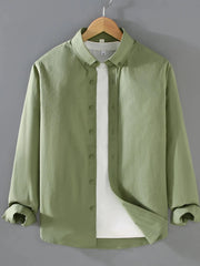 Men's Plus Size Button Up Long Sleeve Shirt Light Military Green / M