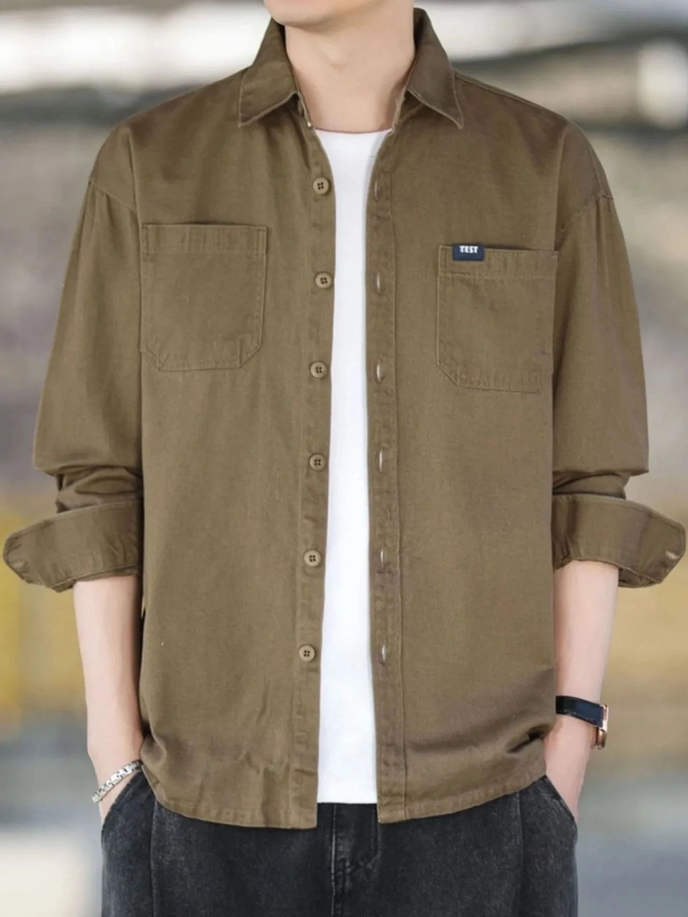 Men's Plus Size Button Up Long Sleeve Shirt Military Gray / M