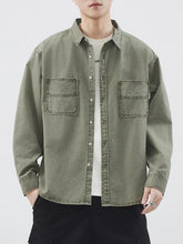 Men's Plus Size Button Up Long Sleeve Shirt Military Green / M