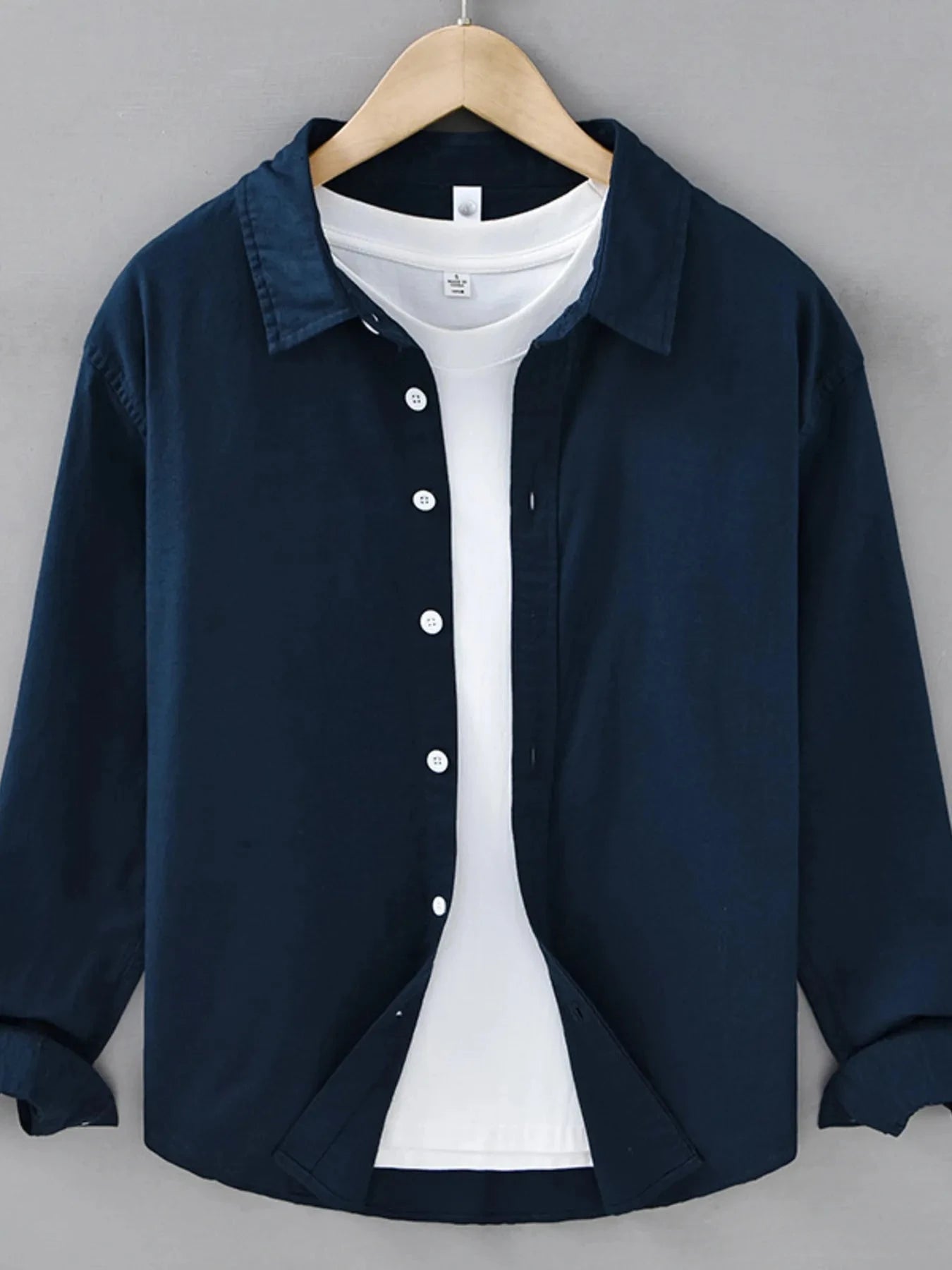 Men's Plus Size Button Up Long Sleeve Shirt Navy Blue / M