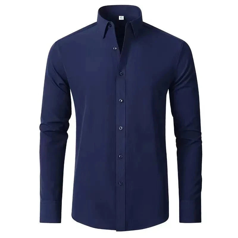 Men's Plus Size Button Up Long Sleeve Shirt Navy Blue / M