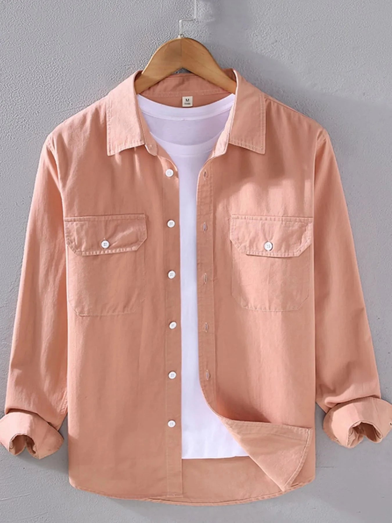 Men's Plus Size Button Up Long Sleeve Shirt Orange Pink / M