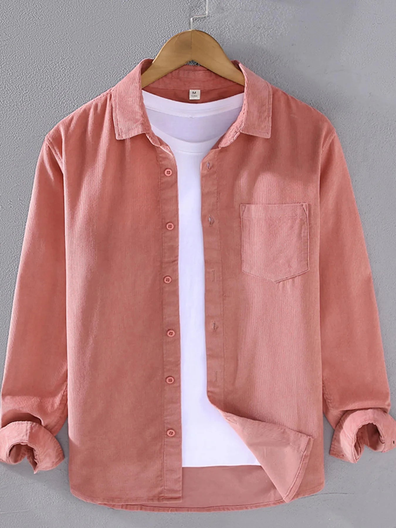 Men's Plus Size Button Up Long Sleeve Shirt Pink / M