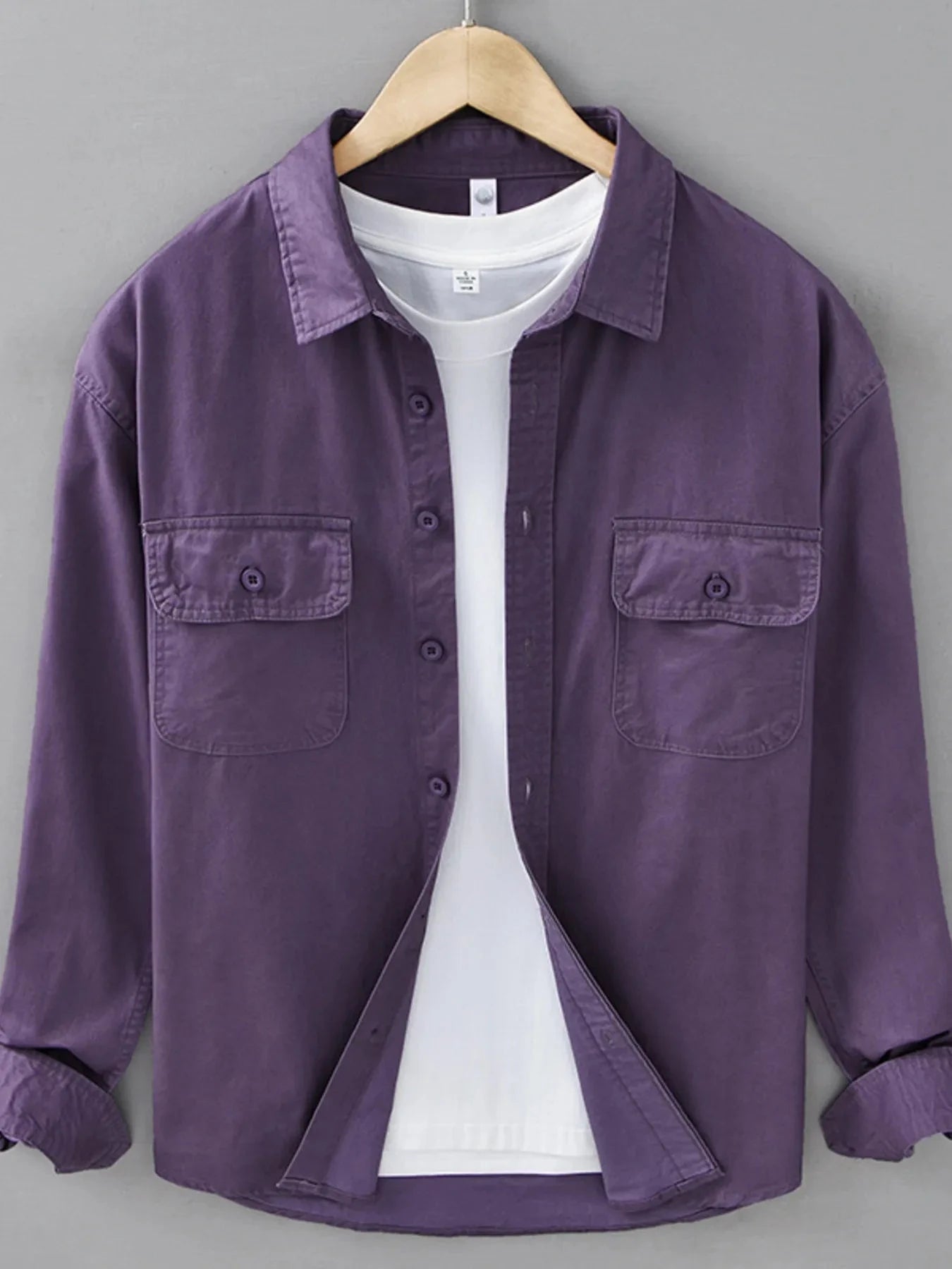 Men's Plus Size Button Up Long Sleeve Shirt Purple / M