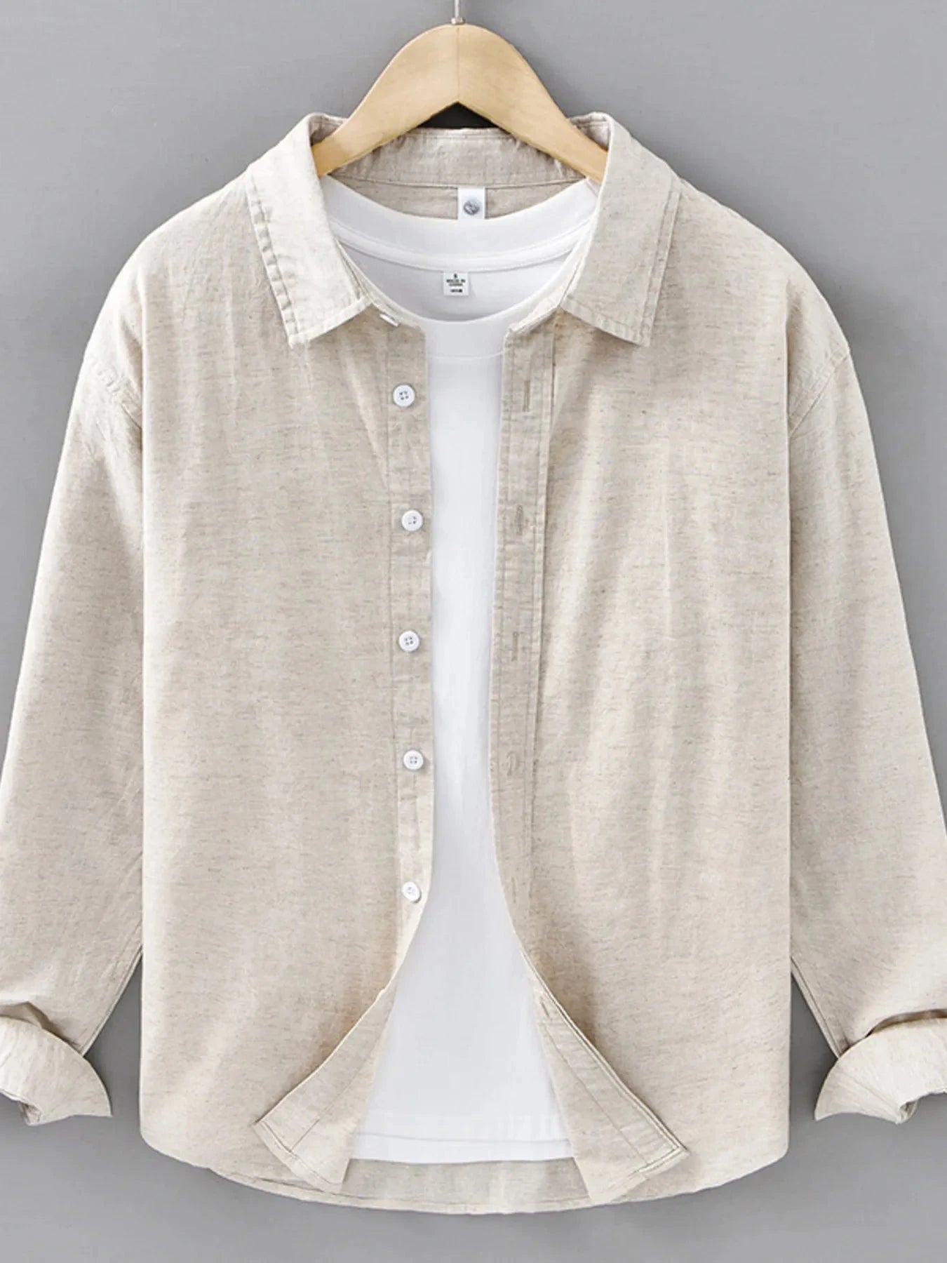 Men's Plus Size Button Up Long Sleeve Shirt Raw Hemp Color / M