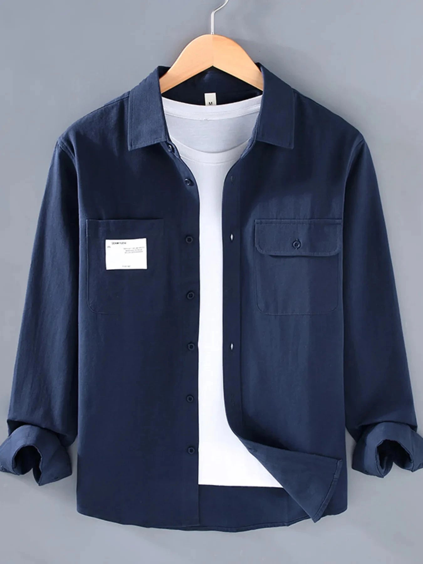 Men's Plus Size Button Up Long Sleeve Shirt Royal Blue / M