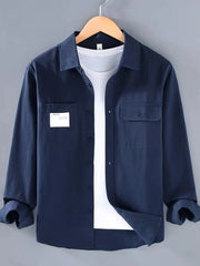 Men's Plus Size Button Up Long Sleeve Shirt Royal Blue / M
