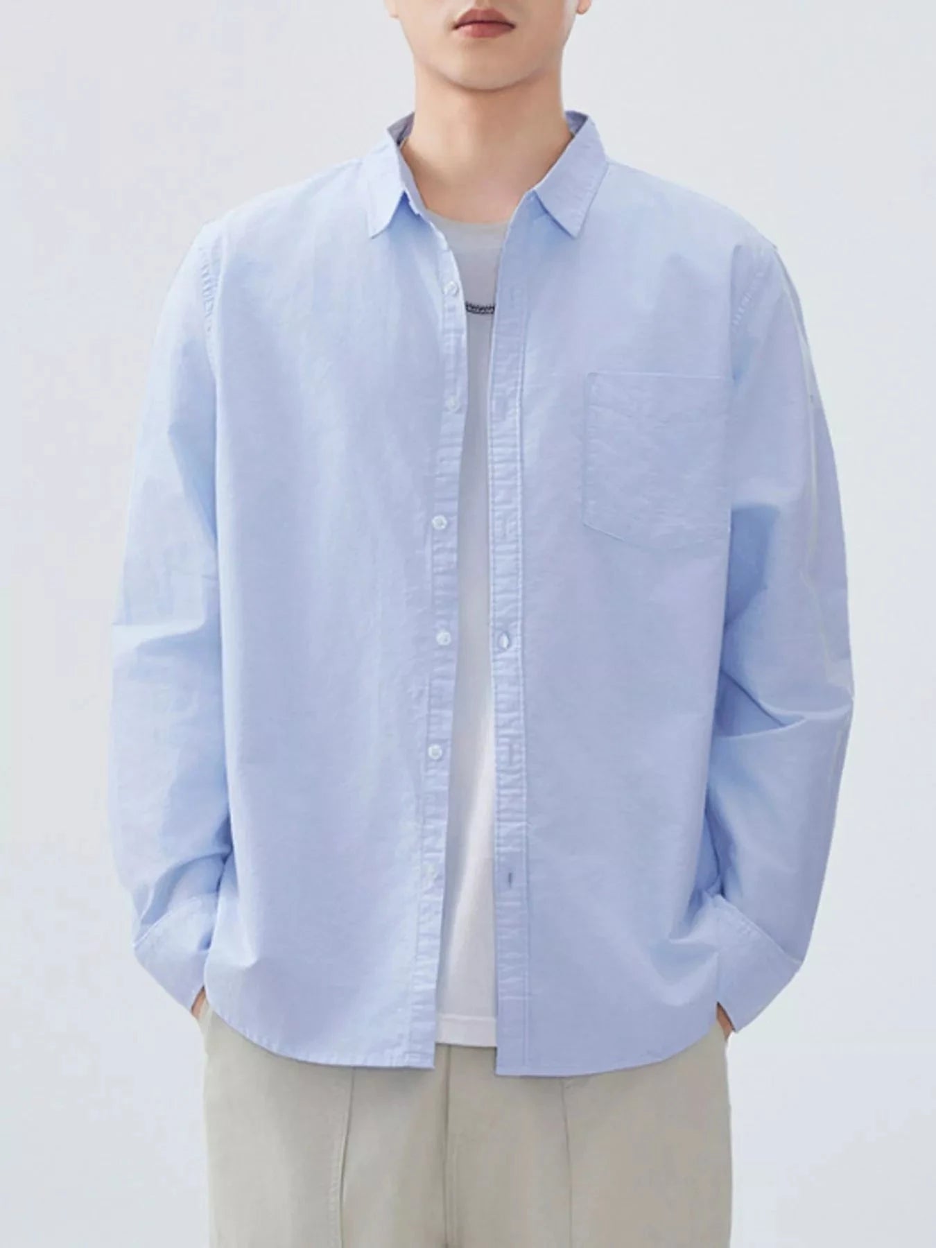 Men's Plus Size Button Up Long Sleeve Shirt Sky Blue / M