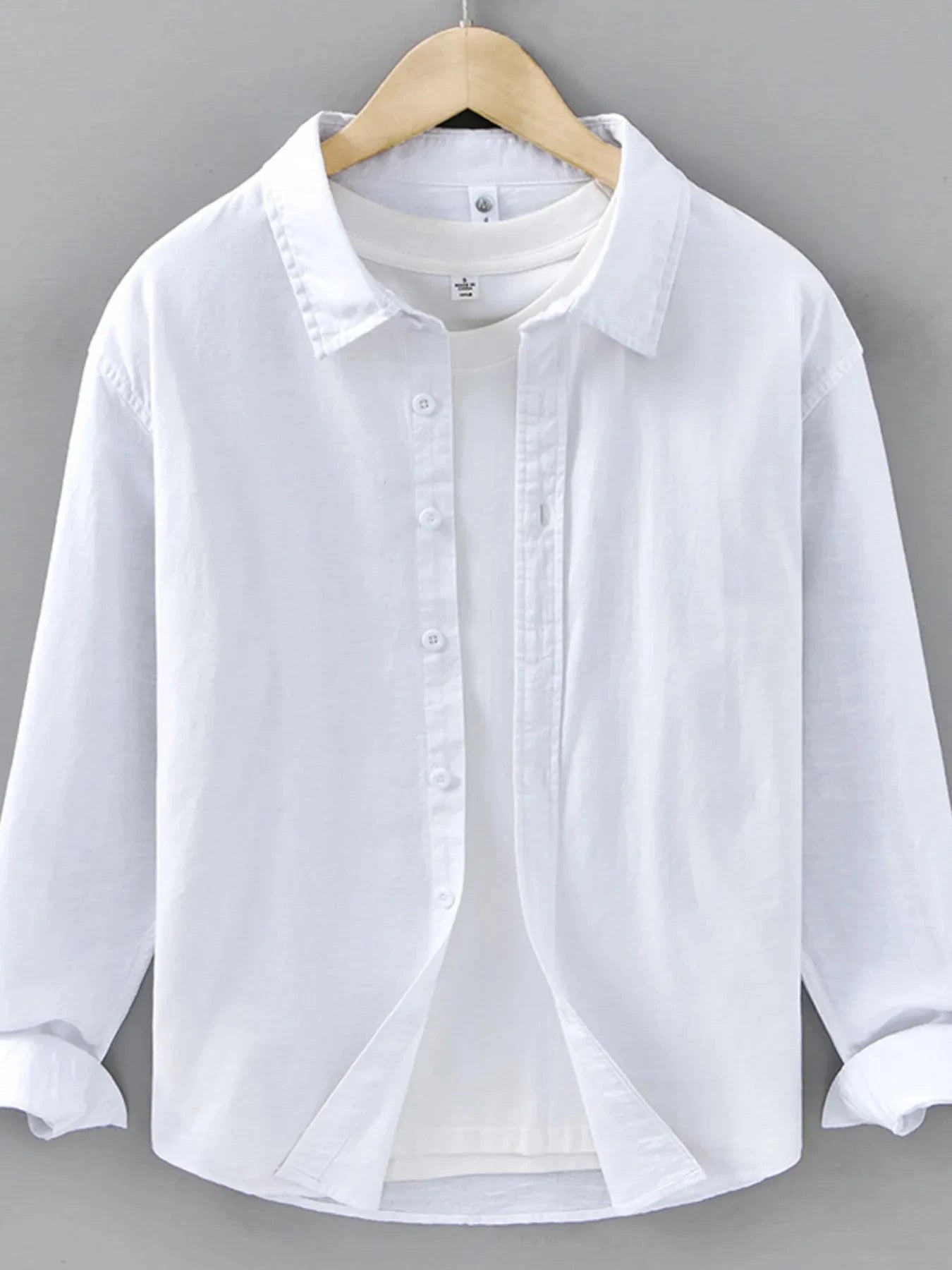 Men's Plus Size Button Up Long Sleeve Shirt White / M